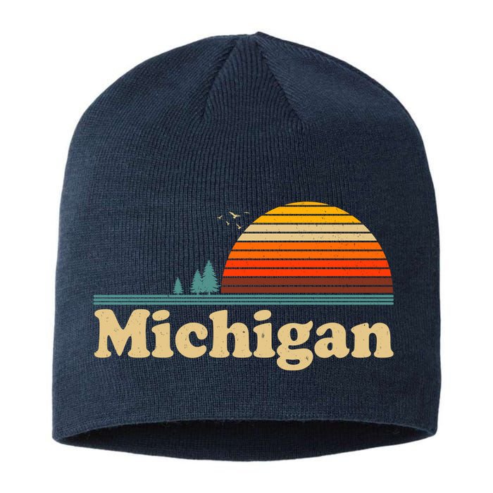 Vintage Retro Michigan Sunset Logo Sustainable Beanie