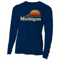 Vintage Retro Michigan Sunset Logo Cooling Performance Long Sleeve Crew