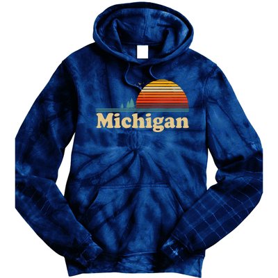 Vintage Retro Michigan Sunset Logo Tie Dye Hoodie