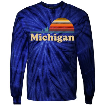 Vintage Retro Michigan Sunset Logo Tie-Dye Long Sleeve Shirt