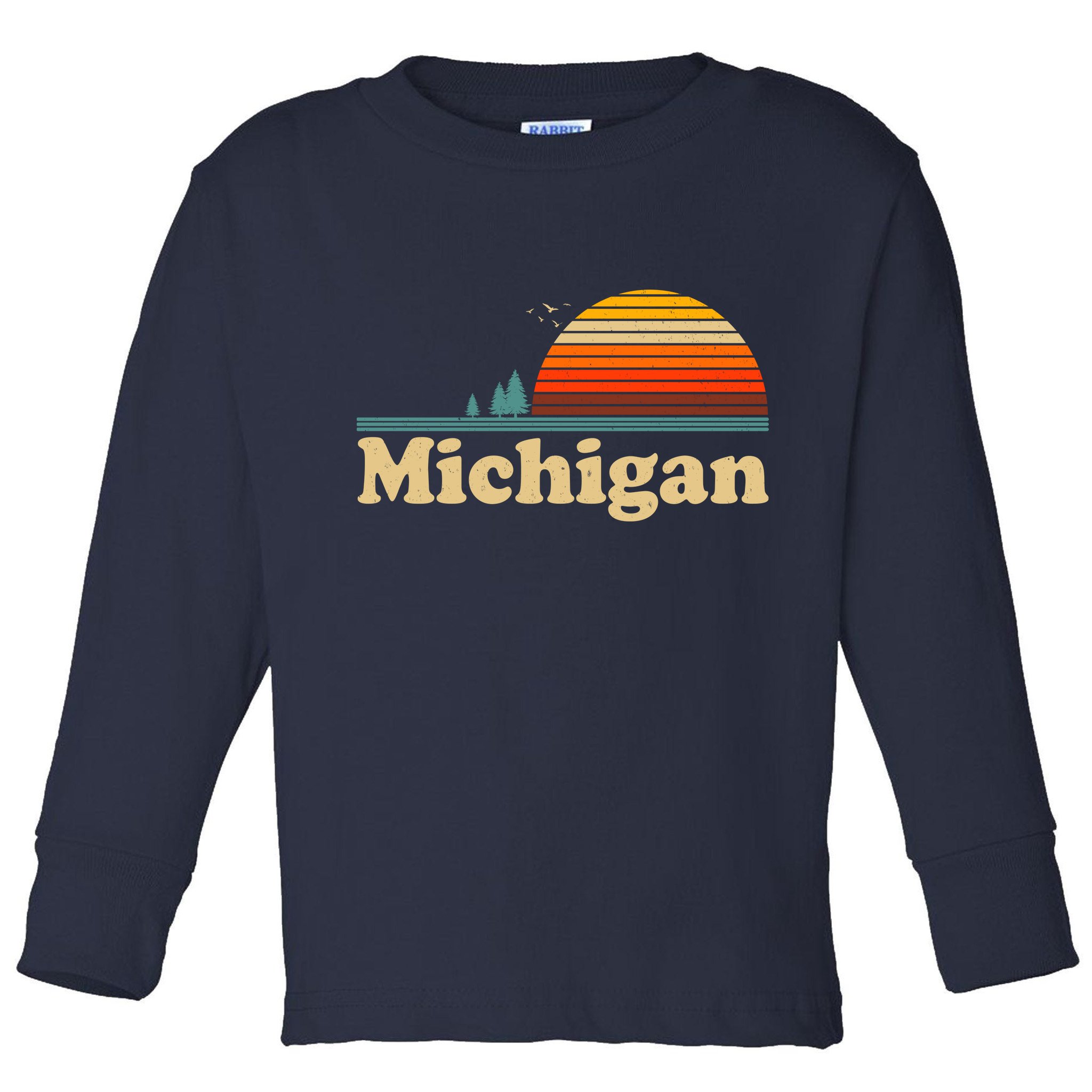 Vintage Retro Michigan Sunset Logo Toddler Long Sleeve Shirt