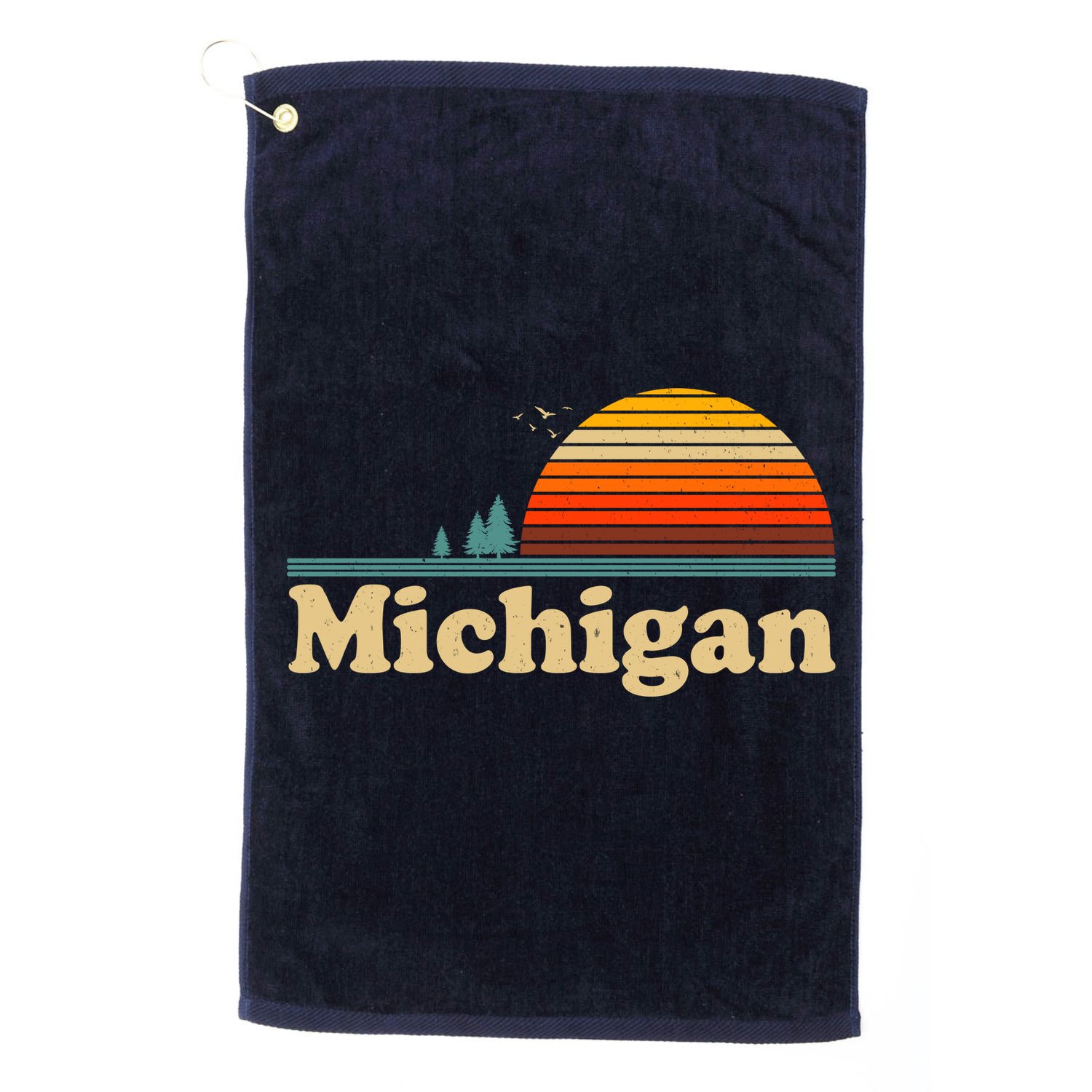 Vintage Retro Michigan Sunset Logo Golf Towel