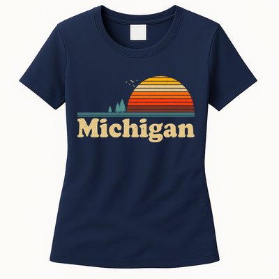 Vintage Retro Michigan Sunset Logo Womens T-Shirt