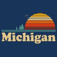 Vintage Retro Michigan Sunset Logo Womens T-Shirt