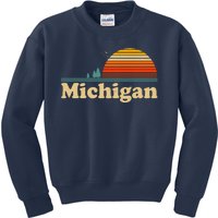 Vintage Retro Michigan Sunset Logo Kids Sweatshirt