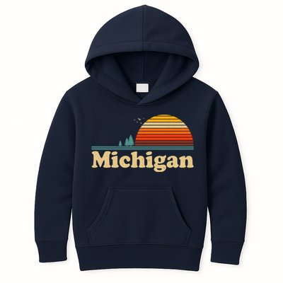 Vintage Retro Michigan Sunset Logo Kids Hoodie