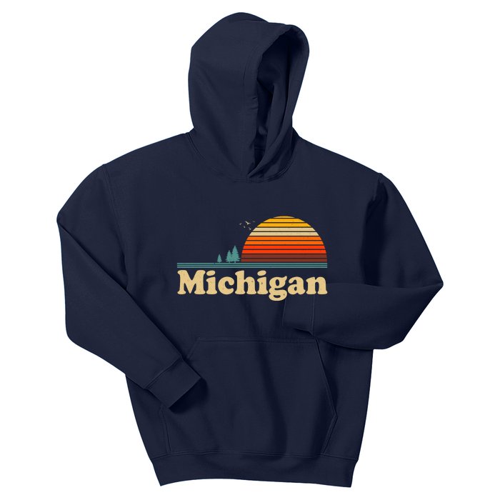 Vintage Retro Michigan Sunset Logo Kids Hoodie