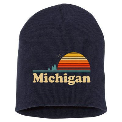 Vintage Retro Michigan Sunset Logo Short Acrylic Beanie