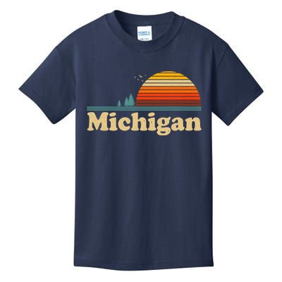 Vintage Retro Michigan Sunset Logo Kids T-Shirt