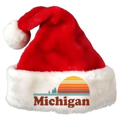 Vintage Retro Michigan Sunset Logo Premium Christmas Santa Hat