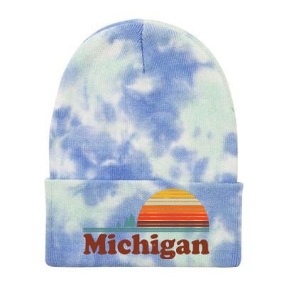 Vintage Retro Michigan Sunset Logo Tie Dye 12in Knit Beanie