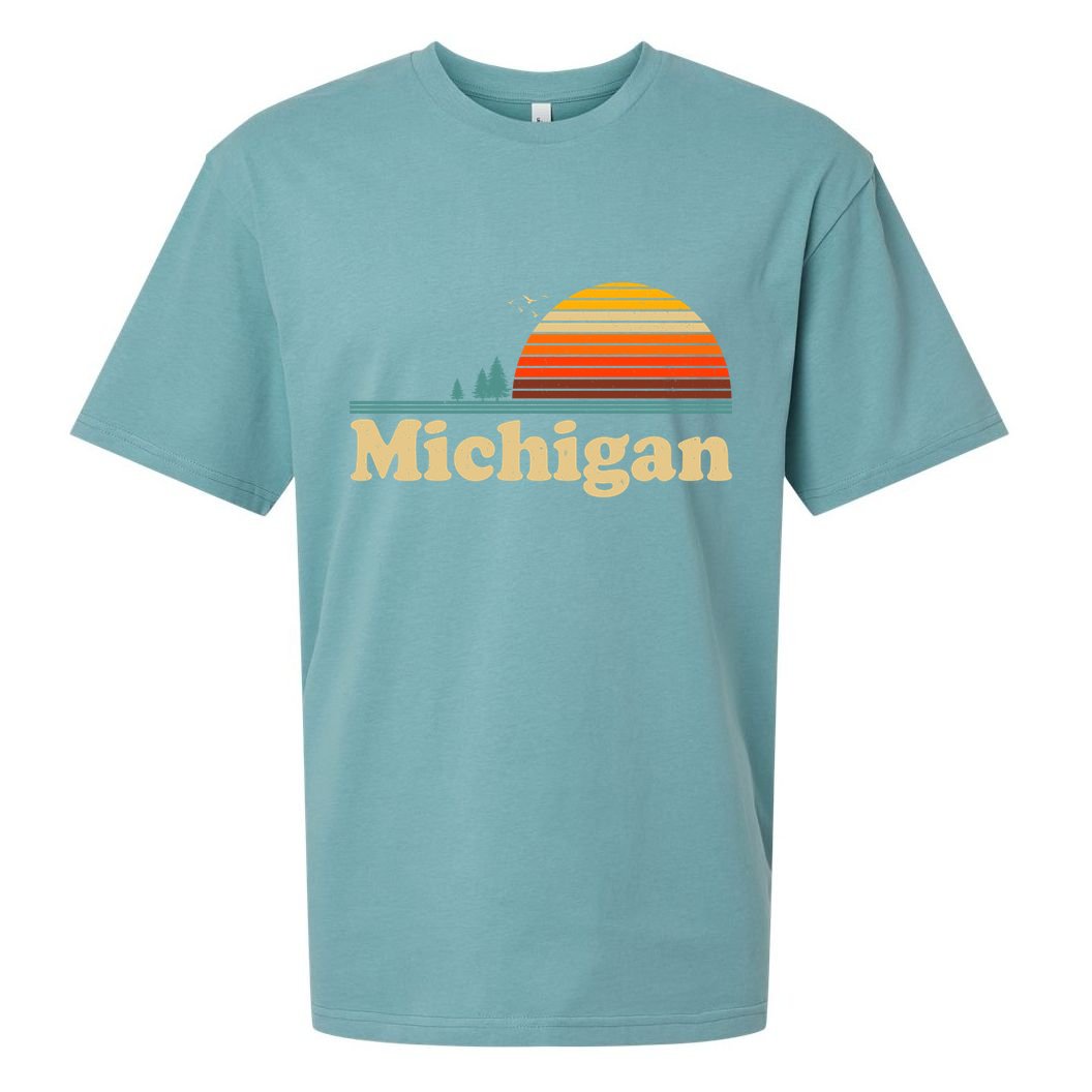 Vintage Retro Michigan Sunset Logo Sueded Cloud Jersey T-Shirt