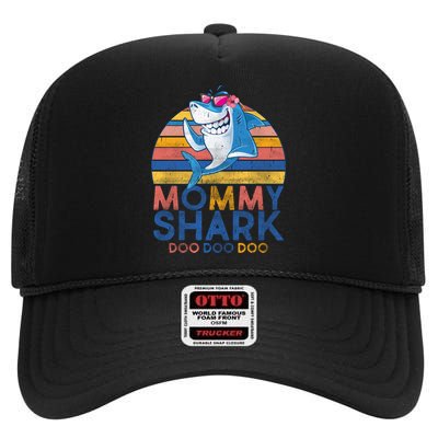 Vintage Retro Mommy Shark Doo High Crown Mesh Back Trucker Hat