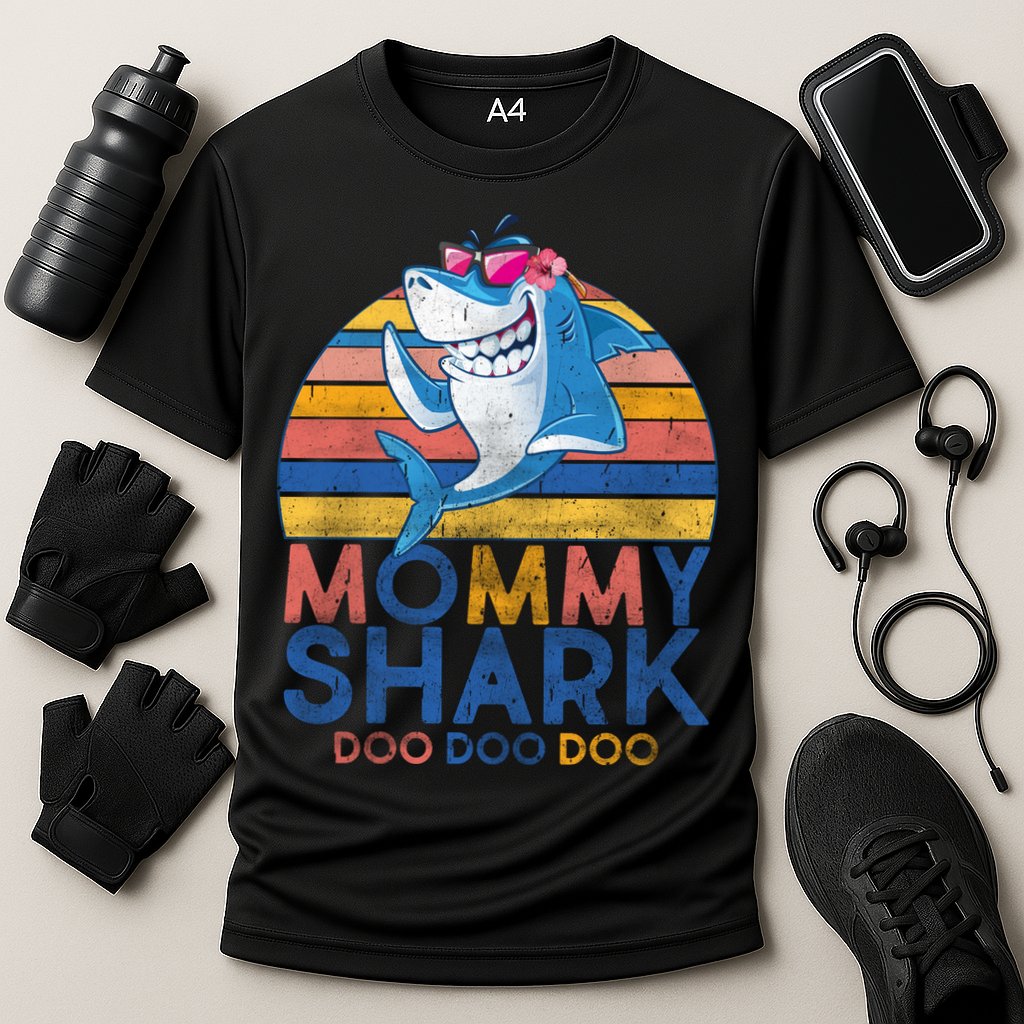 Vintage Retro Mommy Shark Doo Performance Shirt
