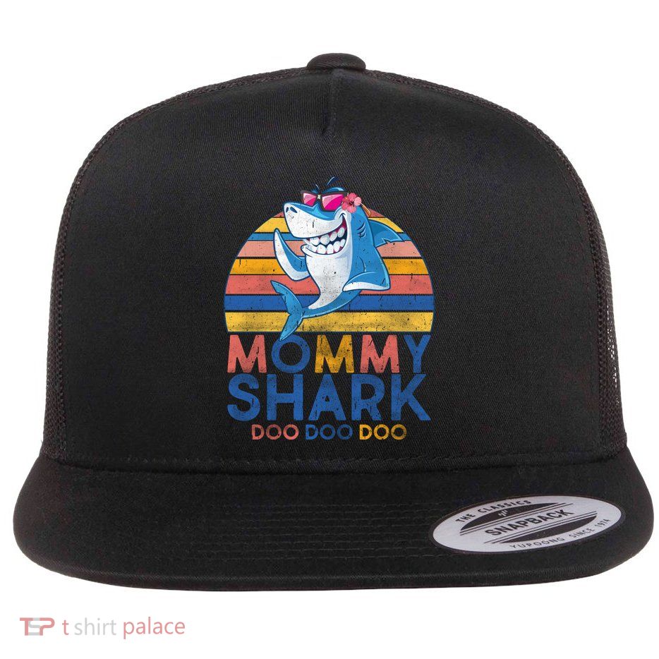 Vintage Retro Mommy Shark Doo Flat Bill Trucker Hat