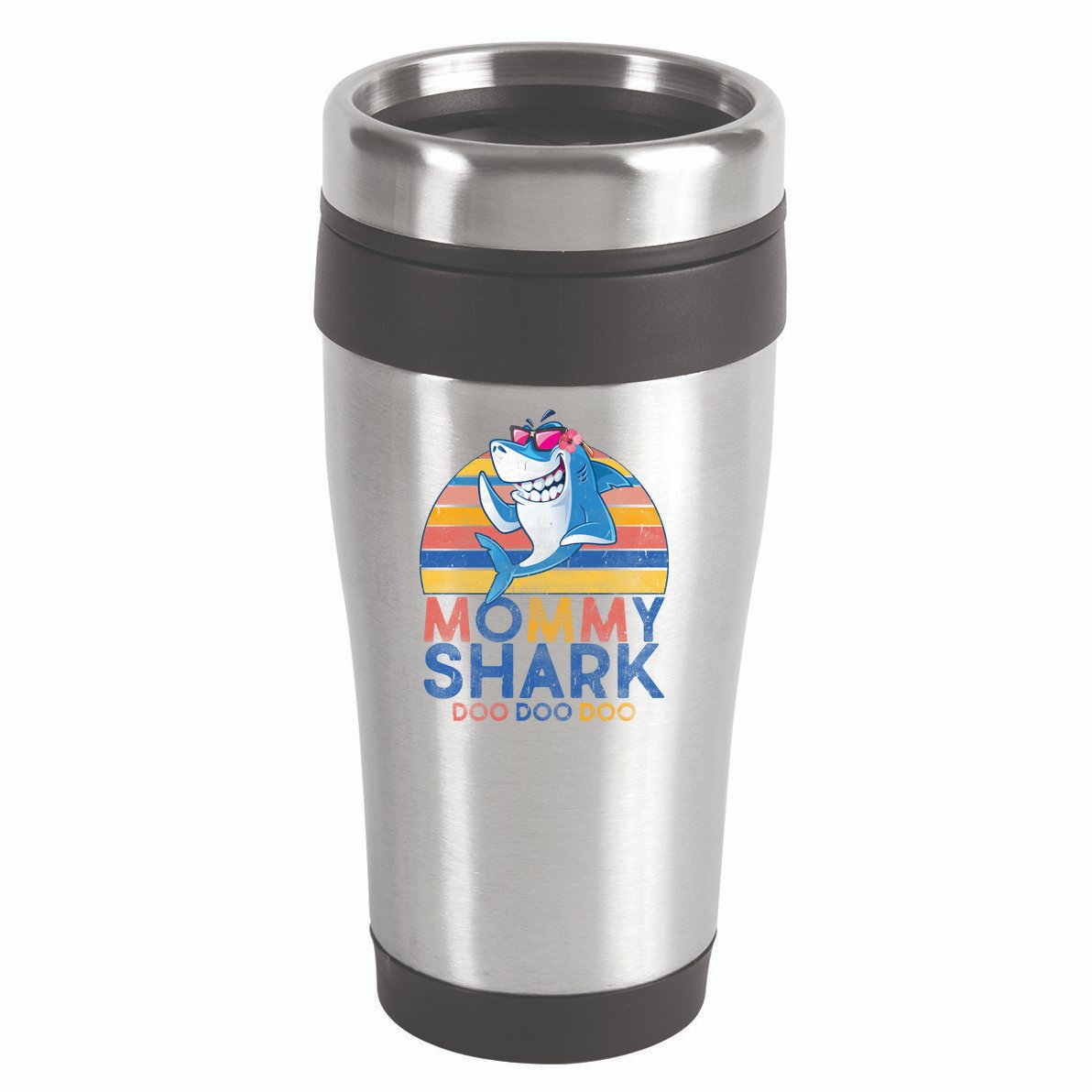 Vintage Retro Mommy Shark Doo 16oz Travel Tumbler