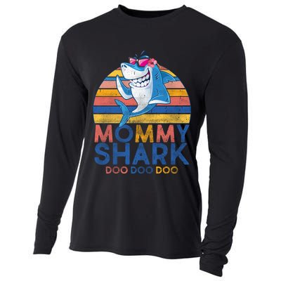 Vintage Retro Mommy Shark Doo Cooling Performance Long Sleeve Crew