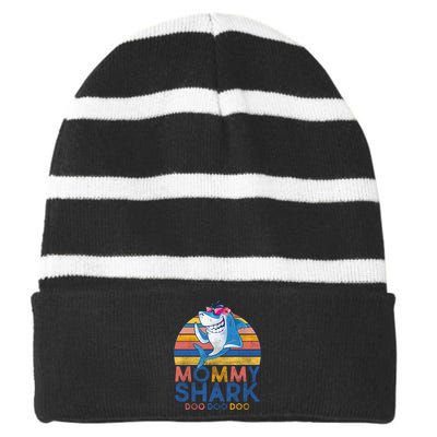 Vintage Retro Mommy Shark Doo Striped Beanie with Solid Band