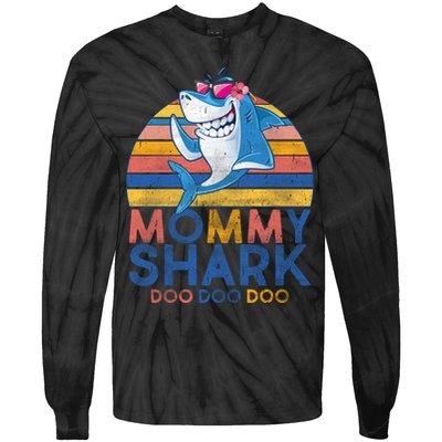 Vintage Retro Mommy Shark Doo Tie-Dye Long Sleeve Shirt