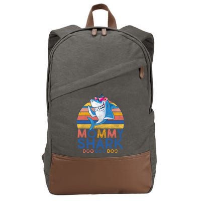Vintage Retro Mommy Shark Doo Cotton Canvas Backpack