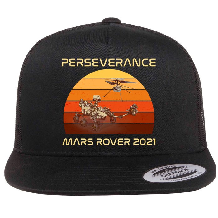 Vintage Retro Perseverance Mars Rover 2021 Flat Bill Trucker Hat