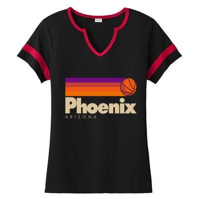 Vintage Retro Phoenix Arizona Basketball Logo Ladies Halftime Notch Neck Tee