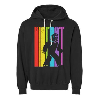 Vintage Retro Rainbow Bigfoot Silhouette Garment-Dyed Fleece Hoodie