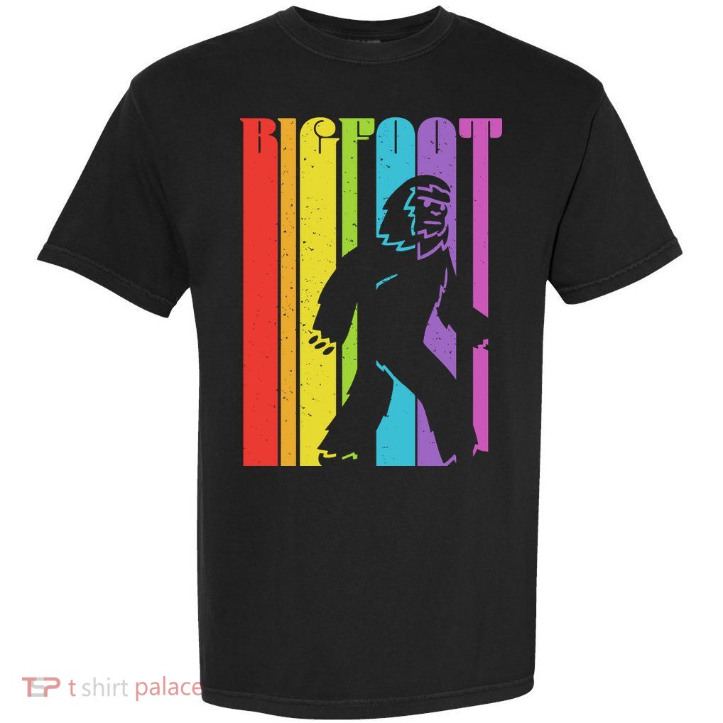 Vintage Retro Rainbow Bigfoot Silhouette Garment-Dyed Heavyweight T-Shirt