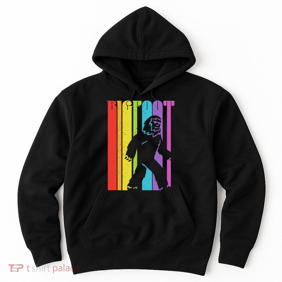 Vintage Retro Rainbow Bigfoot Silhouette Hoodie