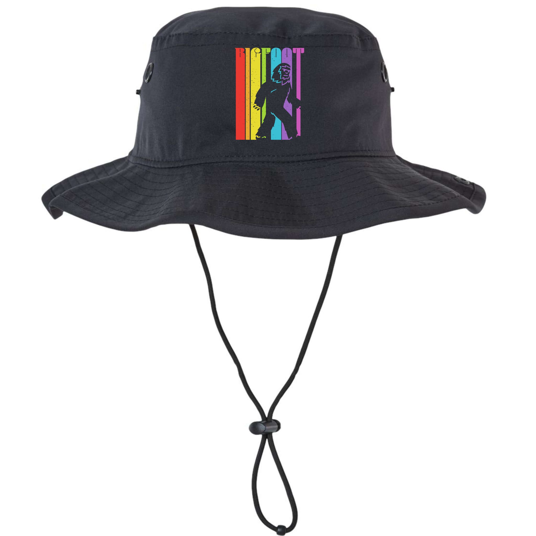 Vintage Retro Rainbow Bigfoot Silhouette Bucket Hat