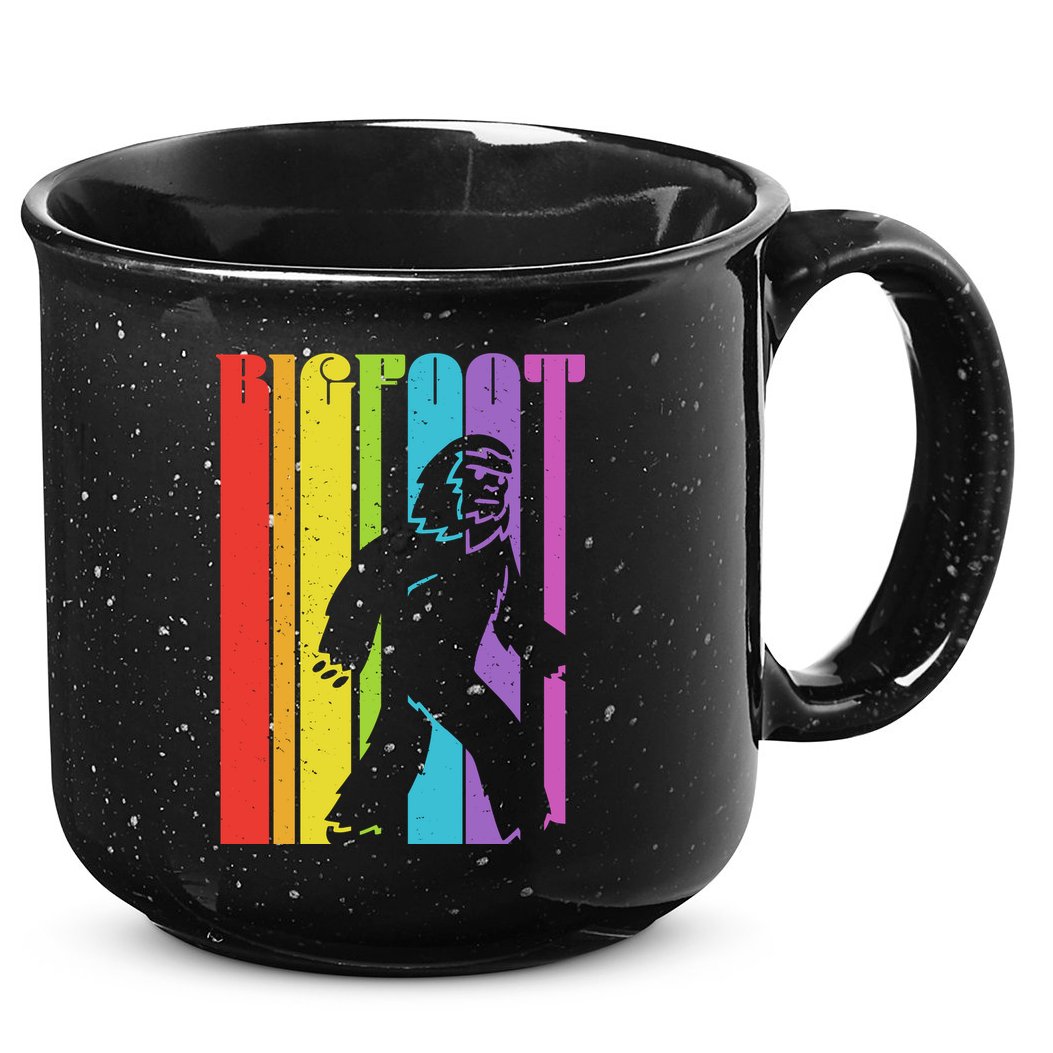 Vintage Retro Rainbow Bigfoot Silhouette 15oz Campfire Ceramic Mug