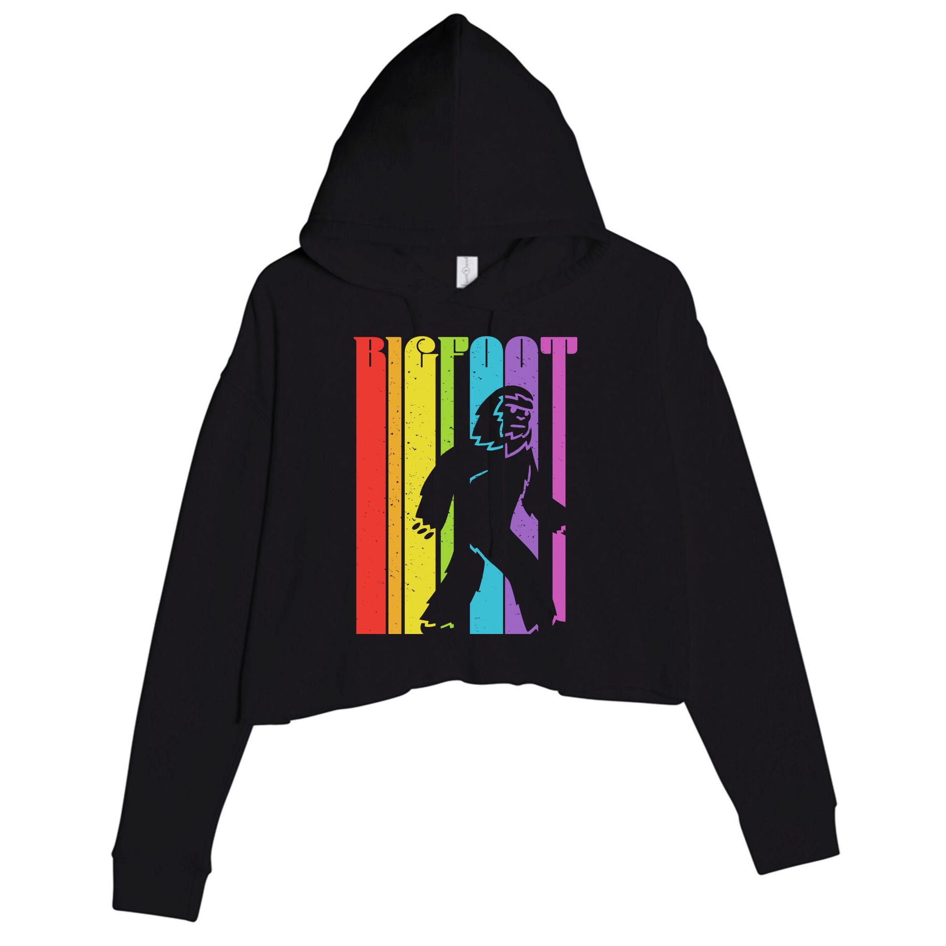 Vintage Retro Rainbow Bigfoot Silhouette Crop Fleece Hoodie