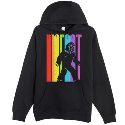 Vintage Retro Rainbow Bigfoot Silhouette Premium Pullover Hoodie