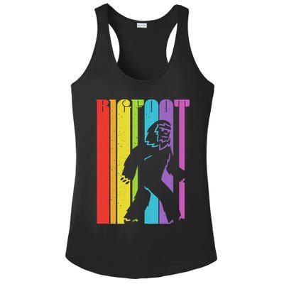 Vintage Retro Rainbow Bigfoot Silhouette Ladies PosiCharge Competitor Racerback Tank