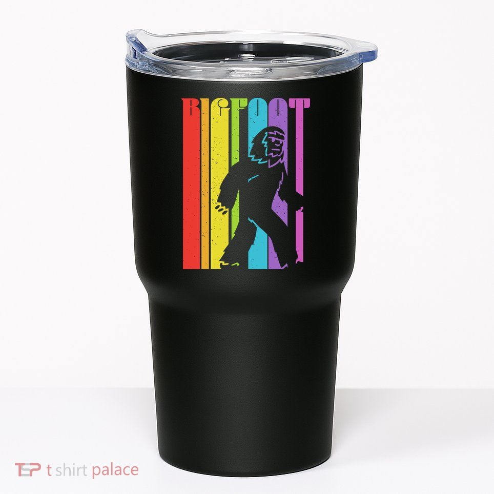 Vintage Retro Rainbow Bigfoot Silhouette Tumbler
