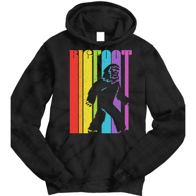 Vintage Retro Rainbow Bigfoot Silhouette Tie Dye Hoodie