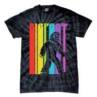 Vintage Retro Rainbow Bigfoot Silhouette Tie-Dye T-Shirt