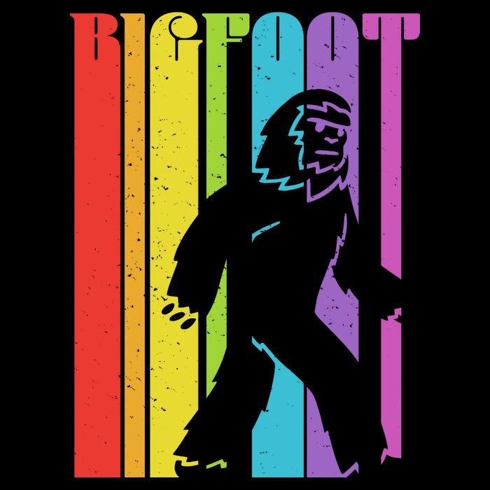 Vintage Retro Rainbow Bigfoot Silhouette Tie-Dye T-Shirt