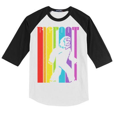 Vintage Retro Rainbow Bigfoot Silhouette Kids Colorblock Raglan Jersey