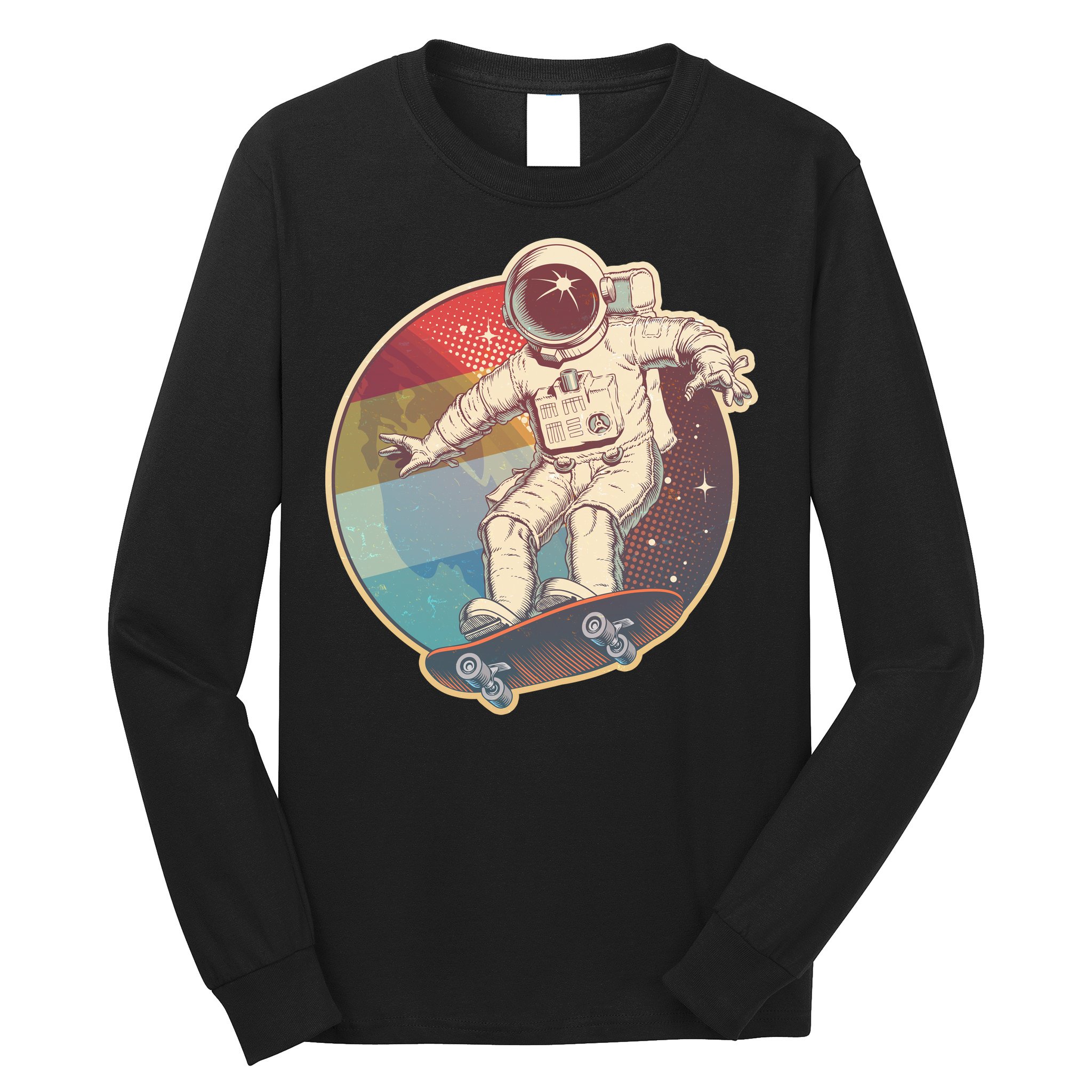 Vintage Retro Skateboarding Astronaut Long Sleeve Shirt