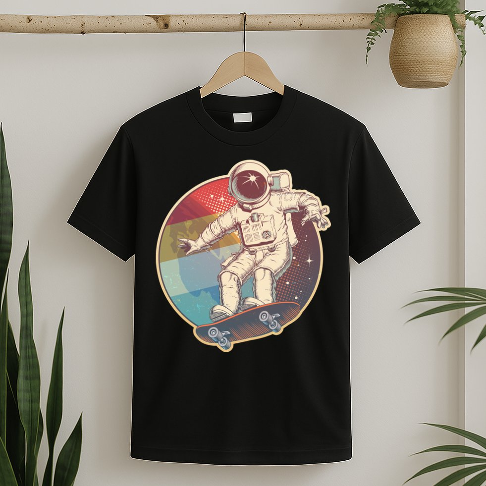Vintage Retro Skateboarding Astronaut T-Shirt