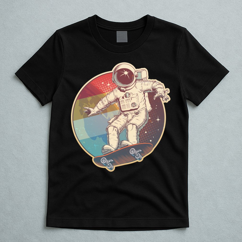 Vintage Retro Skateboarding Astronaut T-Shirt