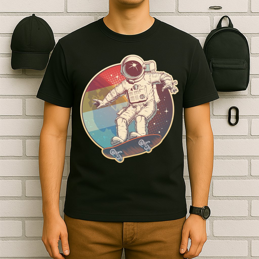Vintage Retro Skateboarding Astronaut T-Shirt