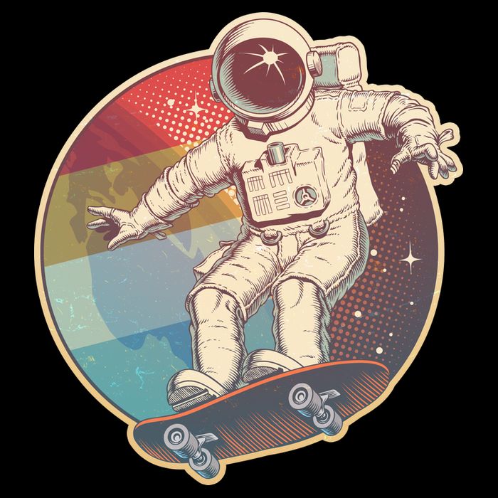 Vintage Retro Skateboarding Astronaut T-Shirt