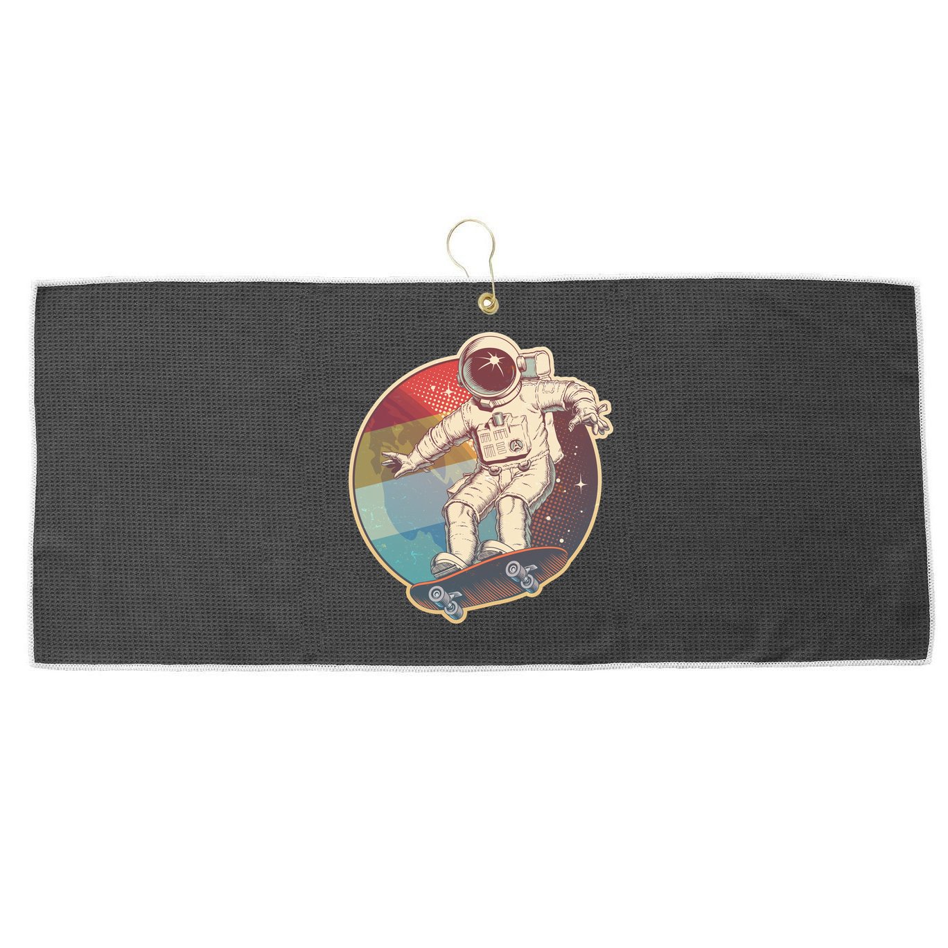 Vintage Retro Skateboarding Astronaut Large Microfiber Waffle Golf Towel