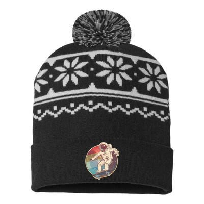 Vintage Retro Skateboarding Astronaut USA-Made Snowflake Beanie