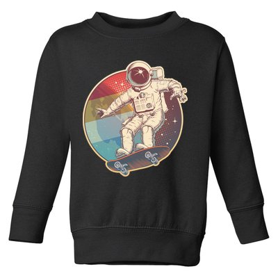 Vintage Retro Skateboarding Astronaut Toddler Sweatshirt