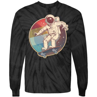 Vintage Retro Skateboarding Astronaut Tie-Dye Long Sleeve Shirt