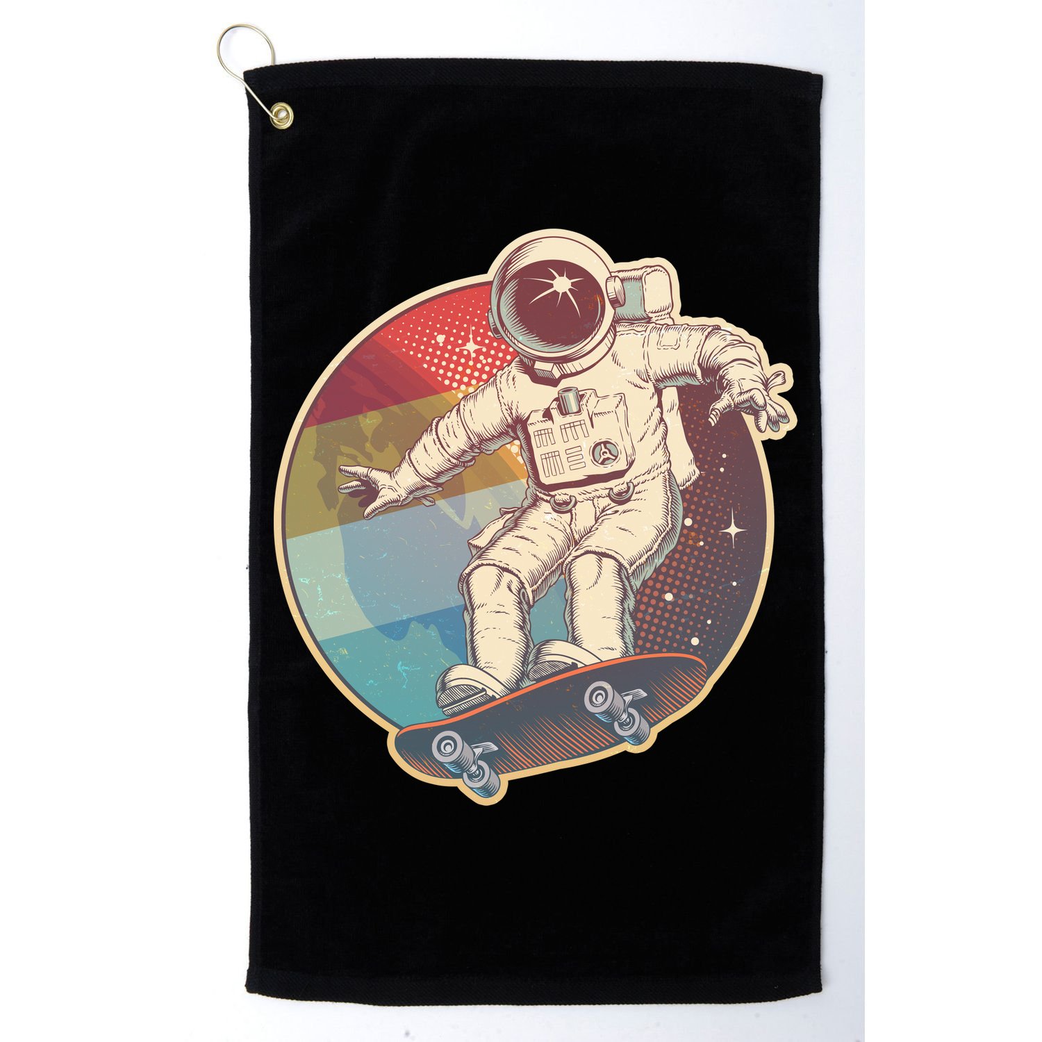 Vintage Retro Skateboarding Astronaut Golf Towel