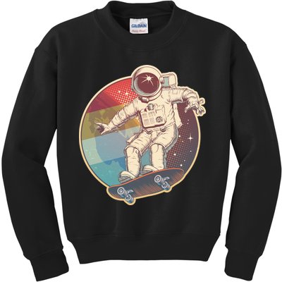 Vintage Retro Skateboarding Astronaut Kids Sweatshirt